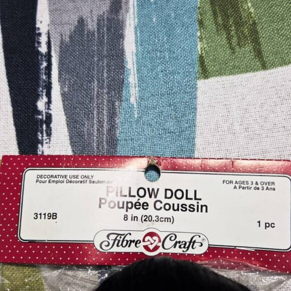 Vtg Fibre Craft Doll Pillow Doll 8" Tall Poupee Coussin Brown Hair Brown Eyes - Picture 3 of 10